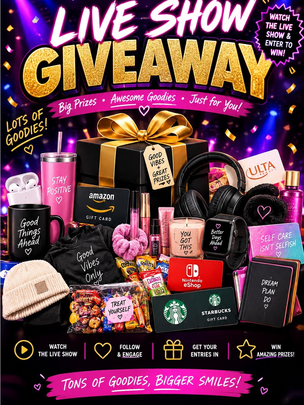 Live Show Giveaway - flyer.Pink Party Prize Bundle